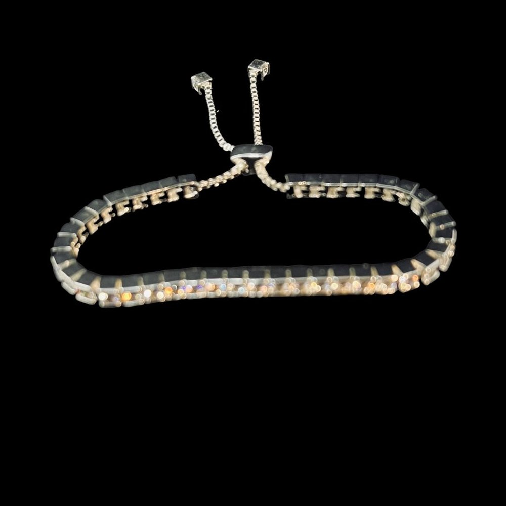 Silver Tone With Clear Rhinestones Bolo Bracelet (4684)